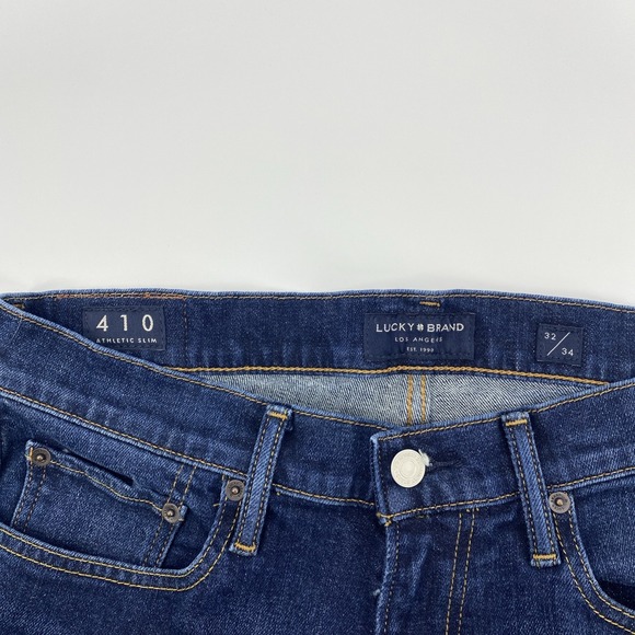 Lucky Brand 410 Jeans Tag 32x34 Actual 32x33 Blue Dark Athletic Slim Stretch - Picture 7 of 14